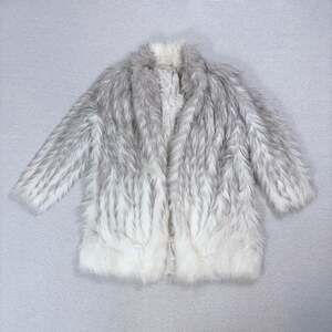 Vintage Faux Fur Shaggy Winter Coat Grey and White